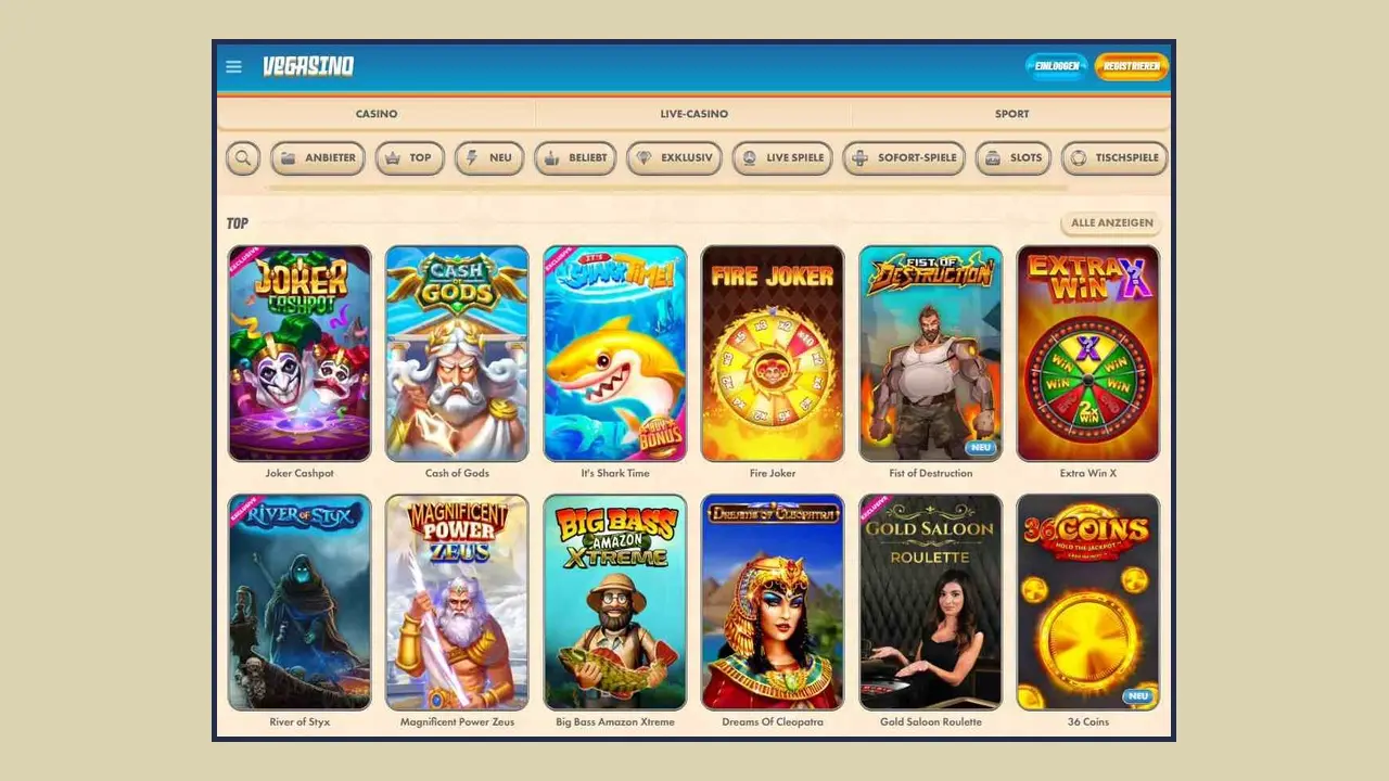 Caratteristiche del gioco mobile Vegasino